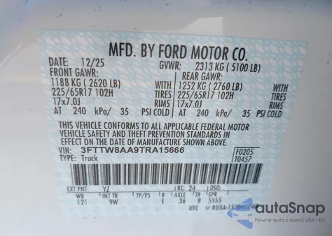 2026 Ford Maverick Xl z USA, uszkodzony, nr VIN 3FTTW8AA9TRA15666